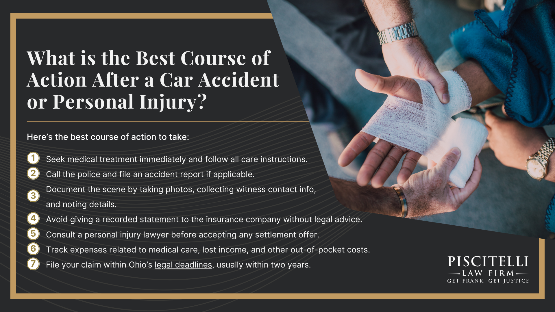 Types of Insurance Claims We Handle at Piscitelli Law Firm; Understanding Ohio Insurance Laws for Car Accidents and Other Personal Injuries; What is the Best Course of Action After a Car Accident or Personal Injury