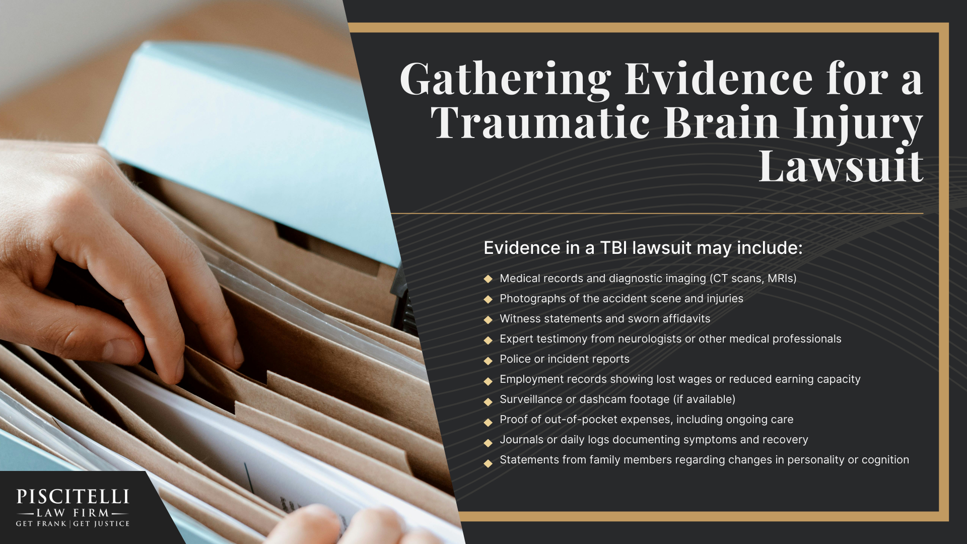 What is a Traumatic Brain Injury (TBI); Common Causes of Traumatic Brain Injuries; Complications and Difficulties of Traumatic Brain Injuries; Complications and Difficulties of Traumatic Brain Injuries (2); Gathering Evidence for a Traumatic Brain Injury Lawsuit