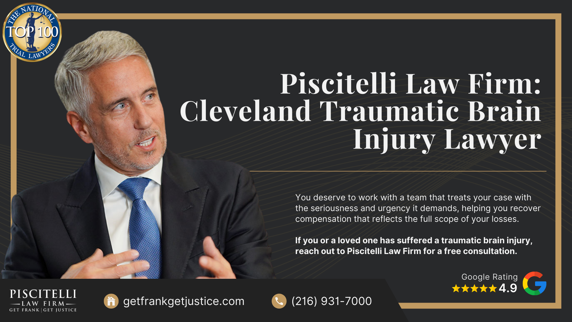 What is a Traumatic Brain Injury (TBI); Common Causes of Traumatic Brain Injuries; Complications and Difficulties of Traumatic Brain Injuries; Complications and Difficulties of Traumatic Brain Injuries (2); Gathering Evidence for a Traumatic Brain Injury Lawsuit; Damages in Traumatic Brain Injury Lawsuits; The Legal Process for a Traumatic Brain Injury Case in Ohio; Piscitelli Law Firm_ Cleveland Traumatic Brain Injury Lawyer
