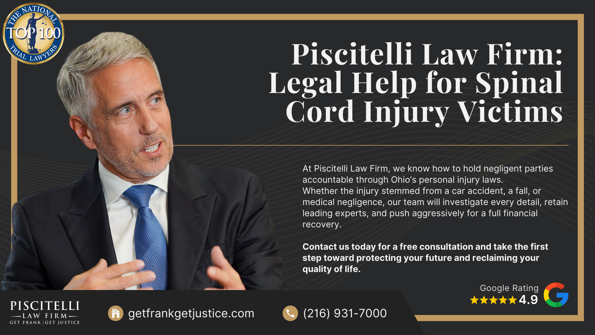 What is a Spinal Cord Injury; Common Causes of Spinal Cord Injuries; Complications and Difficulties of Spinal Cord Injuries; Do You Qualify for a Spinal Cord Injury Lawsuit; Evidence Needed for a Spinal Cord Injury Claim; Damages in Spinal Cord Injury Cases; The Legal Process for a Spinal Cord Injury Lawsuit in Ohio; Piscitelli Law Firm_ Legal Help for Spinal Cord Injury Victims