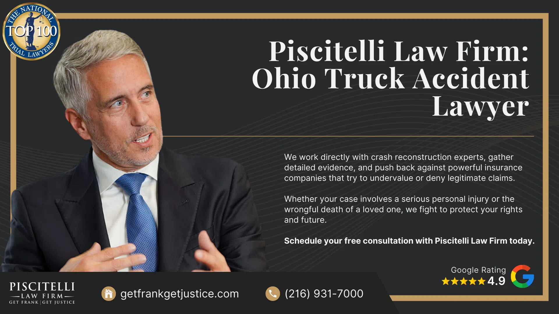 Steps to Take After a Truck Accident in Ohio; Why It’s Harder to Protect Evidence in Truck Accident Cases; Who Can Be Held Responsible in an Ohio Truck Accident Case; Most Common Causes of Truck Accidents in Ohio; Common Motorcycle Injuries; Do You Qualify for a Truck Accident Lawsuit; Gathering Evidence for Truck Accident Cases; Damages in Truck Accident Cases; Piscitelli Law Firm_ Ohio Truck Accident Lawyer