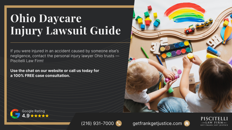 Ohio Daycare Injury Lawsuit Guide; What Counts as Daycare Negligence in Ohio; Ohio Laws and Regulations on Personal Injury Cases and Childcare Providers; How to Report Daycare Abuse or Neglect in Ohio; Claims Against Public vs. Private Daycares; Statute of Limitations for Daycare Injuries in Ohio; How an Ohio Daycare Injury Case Works - Step By Step; Types of Daycare Injuries and Abuse; Do You Qualify for a Daycare Injury Lawsuit; Evidence in Daycare Injury Lawsuits; Damages in Daycare Injury Lawsuits; Piscitelli Law Firm_ Ohio Daycare Injury Lawyer