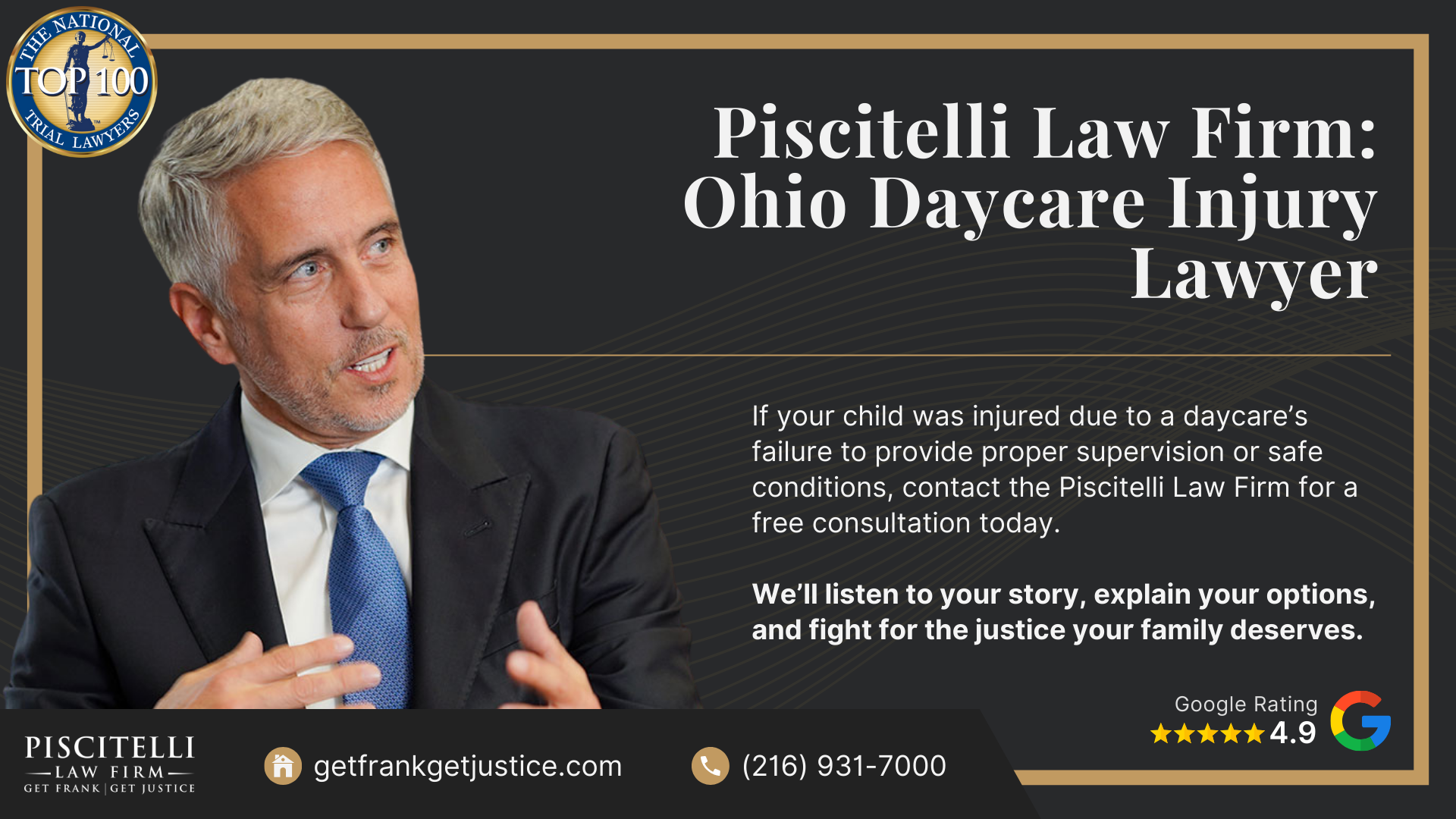 Understanding Daycare Negligence in Ohio; Common Types of Injuries and Abuse in Ohio Daycares; Warning Signs of Daycare Negligence and Abuse; How to Report Daycare Abuse or Neglect in Ohio; What to Do Immediately After a Daycare Injury; Legal Process for Suing a Daycare in Ohio; How The Piscitelli Law Firm Helps Families; Gathering Evidence for a Personal Injury Claim; Seeking Adequate Compensation; Piscitelli Law Firm_ Ohio Daycare Injury Lawyer