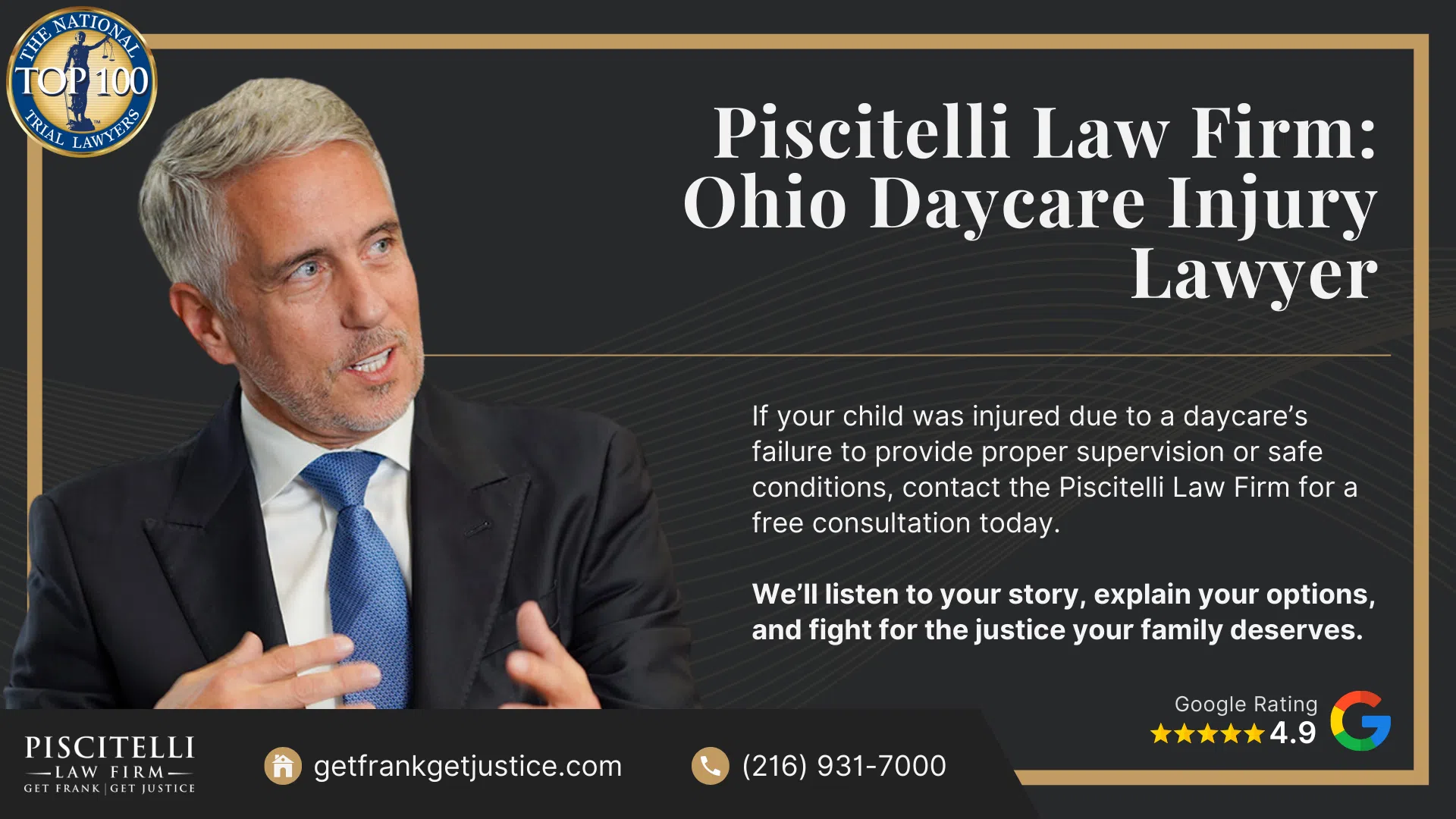 Understanding Daycare Negligence in Ohio; Common Types of Injuries and Abuse in Ohio Daycares; Warning Signs of Daycare Negligence and Abuse; How to Report Daycare Abuse or Neglect in Ohio; What to Do Immediately After a Daycare Injury; Legal Process for Suing a Daycare in Ohio; How The Piscitelli Law Firm Helps Families; Gathering Evidence for a Personal Injury Claim; Seeking Adequate Compensation; Piscitelli Law Firm_ Ohio Daycare Injury Lawyer