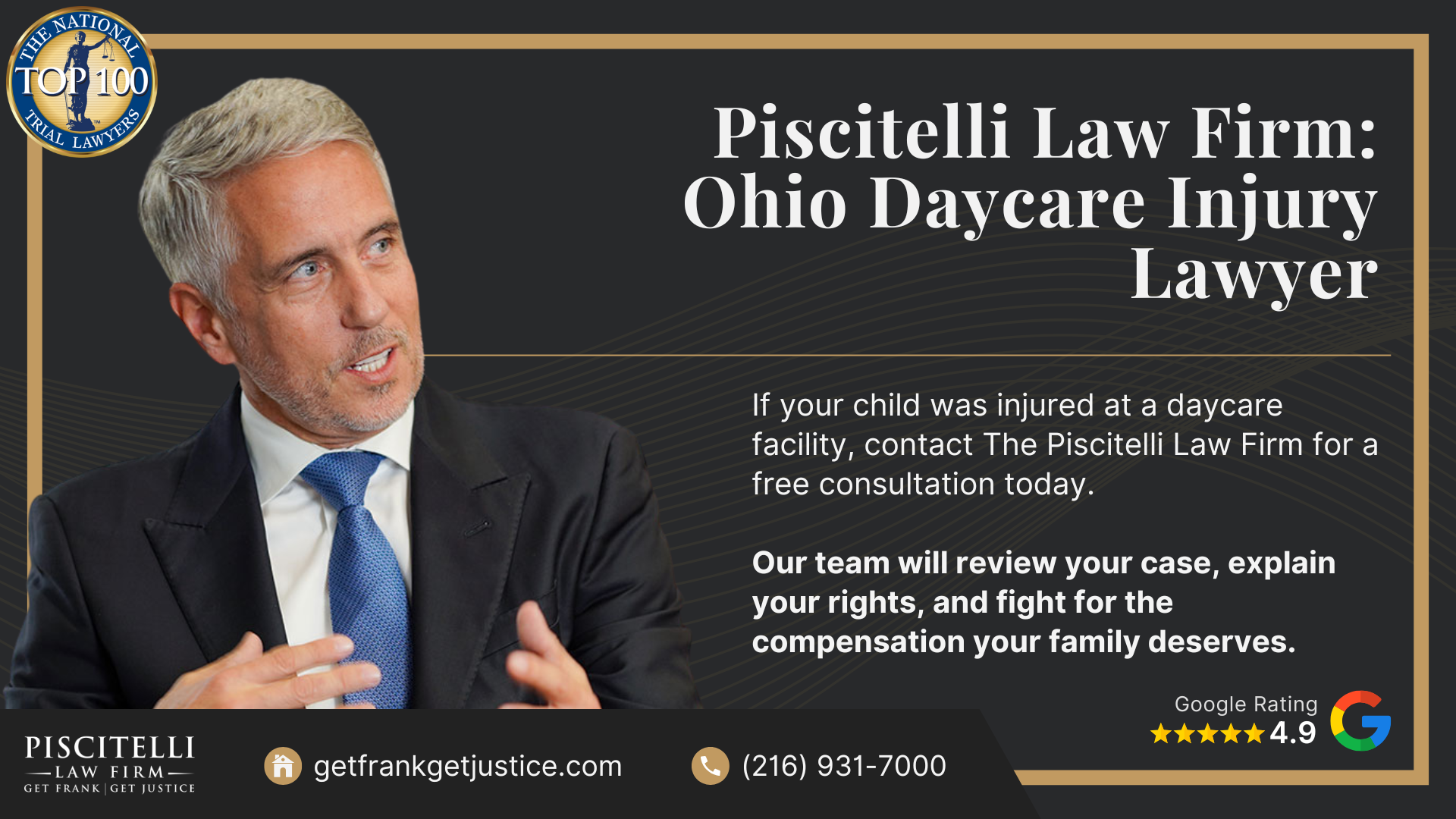 What Counts as Daycare Negligence in Ohio; Ohio Laws and Regulations on Personal Injury Cases and Childcare Providers; How to Report Daycare Abuse or Neglect in Ohio; Claims Against Public vs. Private Daycares; Statute of Limitations for Daycare Injuries in Ohio; How an Ohio Daycare Injury Case Works - Step By Step; Types of Daycare Injuries and Abuse; Do You Qualify for a Daycare Injury Lawsuit;  Evidence in Daycare Injury Lawsuits; Damages in Daycare Injury Lawsuits; Piscitelli Law Firm_ Ohio Daycare Injury Lawyer