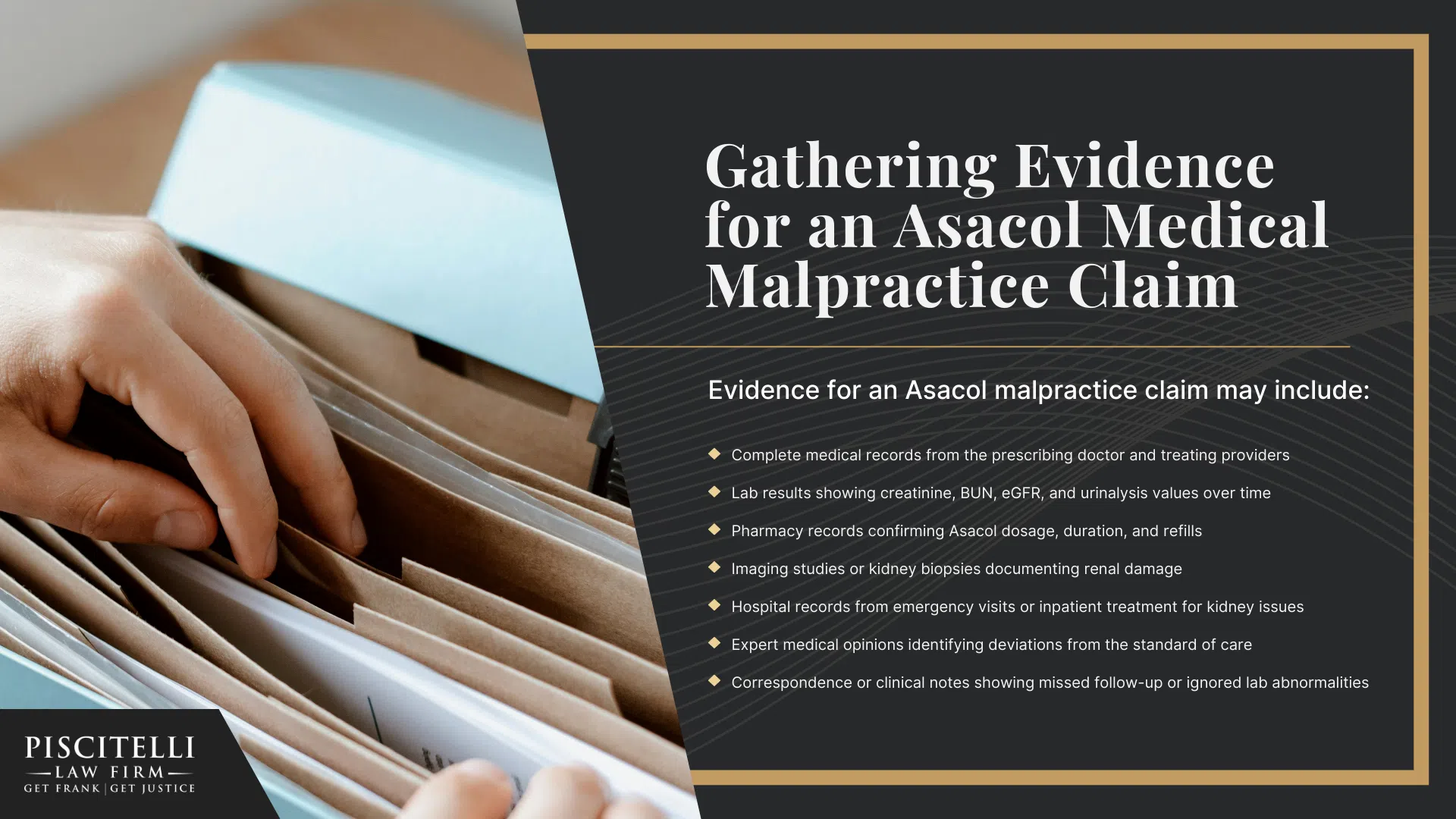 Asacol (Mesalamine) Linked to Kidney Damage and Renal Failure; Types of Kidney Injury Linked to Asacol_Mesalamine; The Piscitelli Law Firm Has Secured Major Results for Victims of Asacol Malpractice; Asacol Medical Malpractice Lawsuit_ Do You Qualify; Gathering Evidence for an Asacol Medical Malpractice Claim