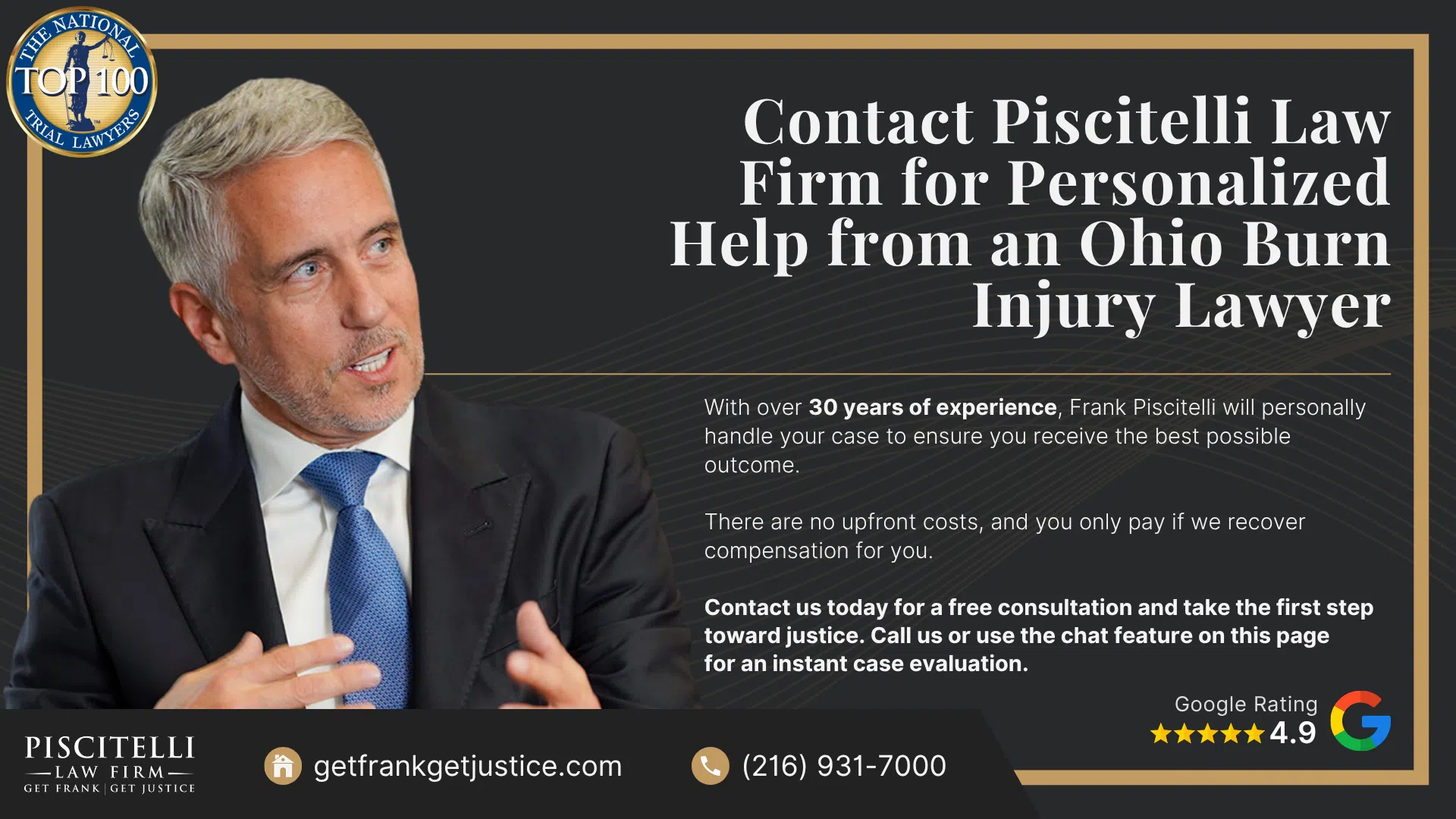 Frank Piscitelli_ Experienced Ohio Car Accident Lawyer; Types of Burn Injury Cases We Handle; The Legal Process for Burn Injury Lawsuits in Ohio; Gathering Evidence for a Burn Injury Case; Potential Compensation in an Ohio Burn Injury Case; Contact Piscitelli Law Firm for Personalized Help from an Ohio Burn Injury Lawyer