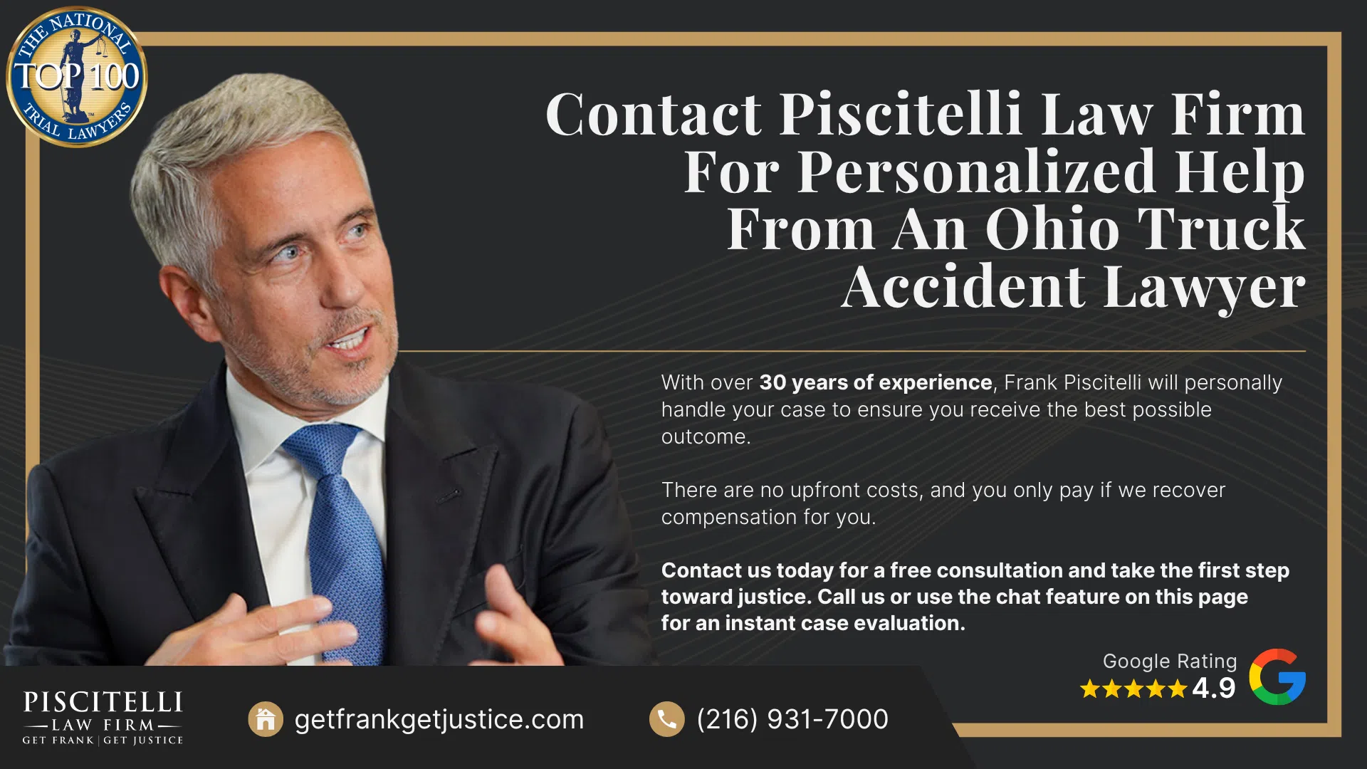 How Much Does It Cost to Hire an Ohio Truck Accident Lawyer; How A Dog Bite Lawyer Can Assist You; The Legal Process For Truck Accident Lawsuits In Ohio; Steps to Take After an Ohio Truck Accident; Who Can Be Held Liable in a Truck Accident Case; Do You Qualify For an Ohio Truck Accident Lawsuit; Gathering Evidence for a Truck Accident Case; Common Damages in Truck Accident Cases; Contact Piscitelli Law Firm For Personalized Help From An Ohio Truck Accident Lawyer