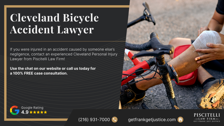 Cleveland Bicycle Accident Lawyer; Bicycle Accidents Can Cause Serious and Life-Changing Injuries; Bicycle Accidents Can Cause Serious and Life-Changing Injuries; Common Bicycle Accident Injuries; Who Can Be Held Liable for a Bicycle Accident in Cleveland; What Compensation Is Available After a Cleveland Bicycle Accident; Evidence in Cleveland Bicycle Accident Cases; How Our Lawyers Can Assist After a Bicycle Accident; What to Do After a Bicycle Accident in Cleveland; How Ohio Law Affects Bicycle Accident Claims; Do You Qualify for a Cleveland Bicycle Accident Lawsuit; Piscitelli Law Firm_ Speak With a Cleveland Bicycle Accident Lawyer Today