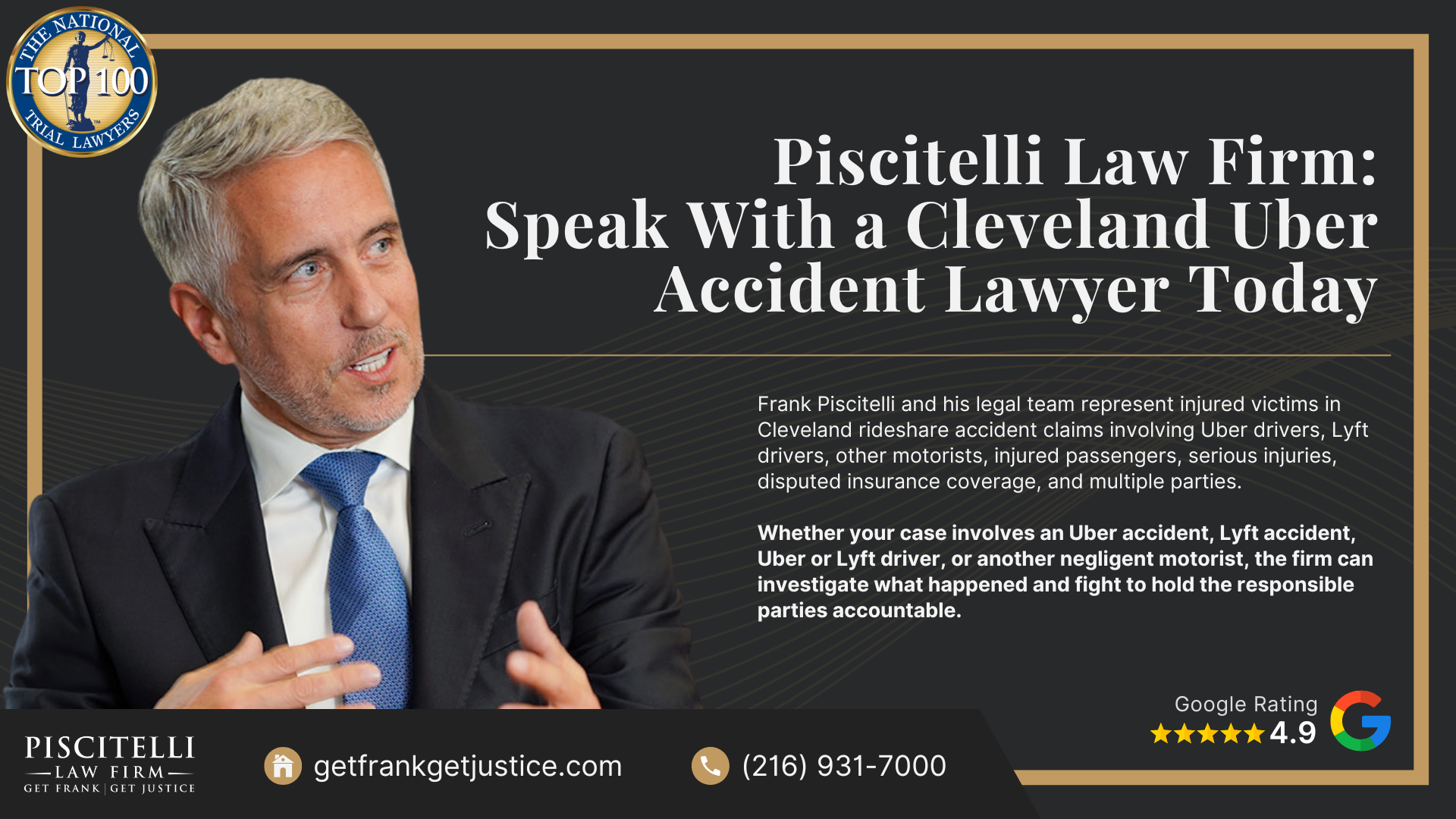 Uber Accidents Can Create Complicated Injury Claims; Common Causes of Uber Accidents in Cleveland; Common Injuries After an Uber Accident; How Uber Insurance Works in Ohio; Who Can Be Held Liable for an Uber Accident in Cleveland; What Compensation Is Available After a Cleveland Uber Accident; How Our Lawyers Can Assist After an Uber Accident; What to Do After an Uber Accident in Cleveland; How Ohio Law Affects Uber Accident Claims; Do You Qualify for a Cleveland Uber Accident Lawsuit; Damages in Uber Accident Cases; Piscitelli Law Firm_ Speak With a Cleveland Uber Accident Lawyer Today