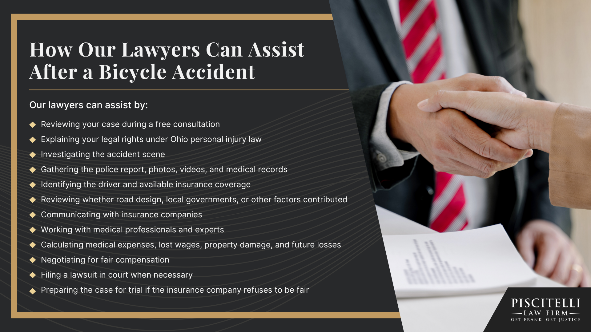 What to Do After a Bicycle Accident in Mentor, Ohio; Ohio Bicycle Laws That May Affect a Mentor Accident Claim; How Mentor’s Roads and Bikeway System Affect Bicycle Accident Claims; Common Types of Bicycle Accidents in Mentor; Common Bicycle Accident Injuries; Who Can Be Held Liable for a Bicycle Accident in Mentor; What Compensation Is Available After a Mentor Bicycle Accident; Evidence in Mentor Bicycle Accident Cases; How Our Lawyers Can Assist After a Bicycle Accident