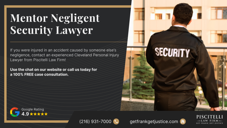 Mentor Negligent Security Lawyer; What Is Negligent Security; When Can a Property Owner Be Liable for Negligent Security; Common Types of Negligent Security Cases in Mentor; Common Security Failures That Can Lead to Serious Injuries; Who May Be Liable in a Negligent Security Case; How To Prove Negligent Security in Ohio; Evidence That Can Help Support a Negligent Security Claim; What To Do After an Assault or Injury on Unsafe Property; Piscitelli Law Firm_ Talk to a Mentor Negligent Security Lawyer Today