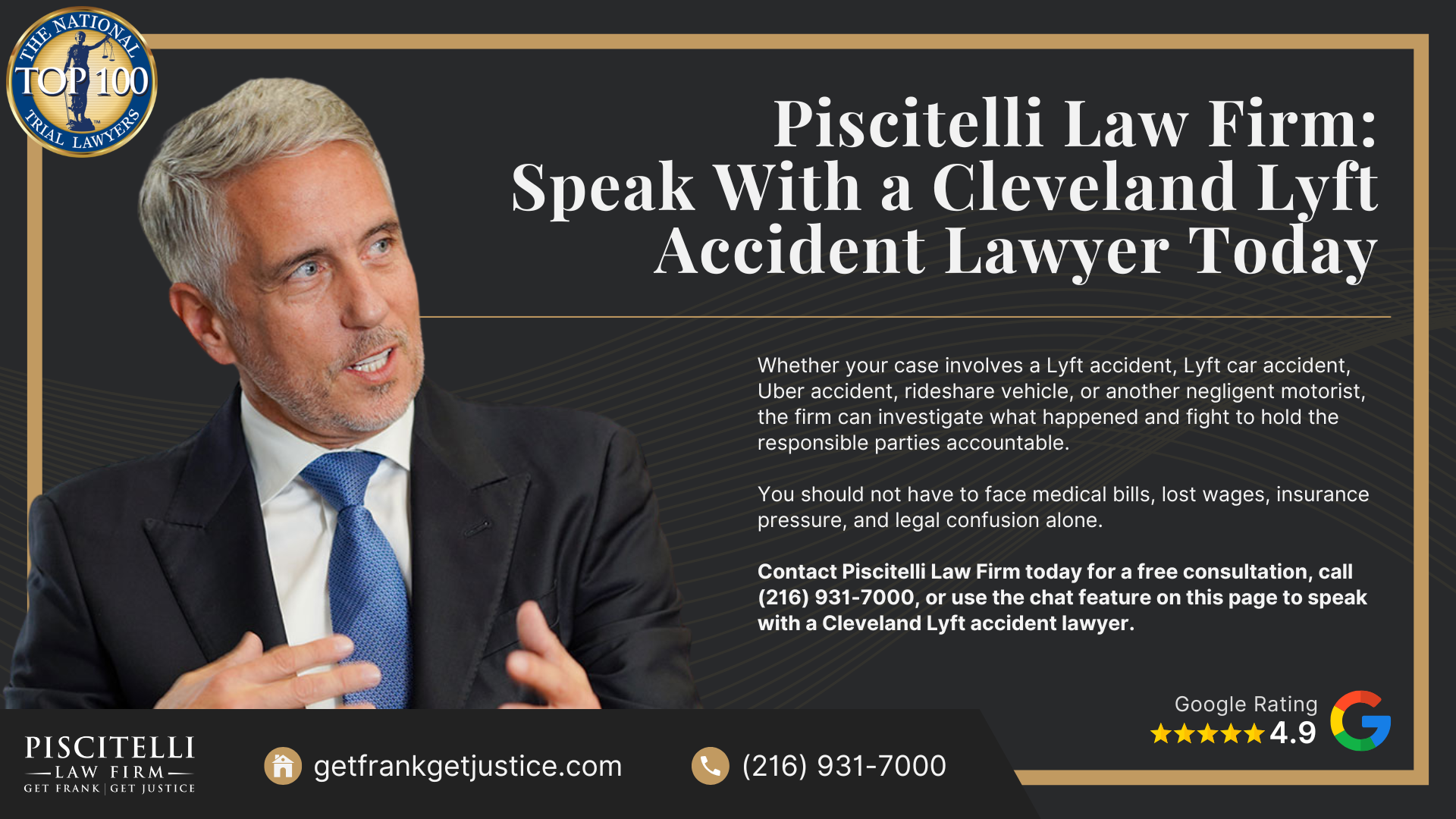 Why Cleveland Lyft Accident Claims Are Different From Other Car Accident Claims; How Lyft Insurance Works After an Accident in Cleveland; Common Causes of Lyft Accidents in Cleveland; Common Injuries After a Lyft Accident; Who Can Be Held Liable for a Lyft Accident in Cleveland; Do You Qualify for a Lyft Accident Case; Evidence in Cleveland Lyft Accident Cases; Damages in Lyft Accident Cases; What to Do After a Lyft Accident in Cleveland; How Ohio Law Affects Lyft Accident Claims; Piscitelli Law Firm_ Speak With a Cleveland Lyft Accident Lawyer Today