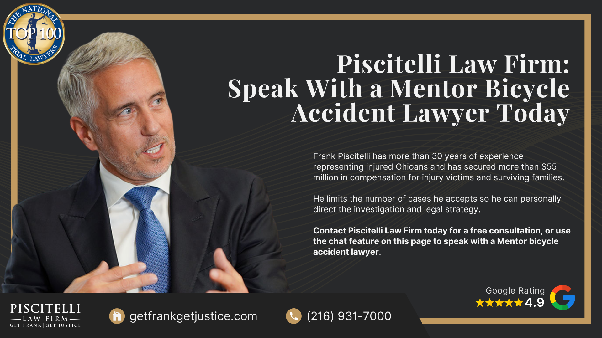 What to Do After a Bicycle Accident in Mentor, Ohio; Ohio Bicycle Laws That May Affect a Mentor Accident Claim; How Mentor’s Roads and Bikeway System Affect Bicycle Accident Claims; Common Types of Bicycle Accidents in Mentor; Common Bicycle Accident Injuries; Who Can Be Held Liable for a Bicycle Accident in Mentor; What Compensation Is Available After a Mentor Bicycle Accident; Evidence in Mentor Bicycle Accident Cases; How Our Lawyers Can Assist After a Bicycle Accident; Piscitelli Law Firm_ Speak With a Mentor Bicycle Accident Lawyer Today