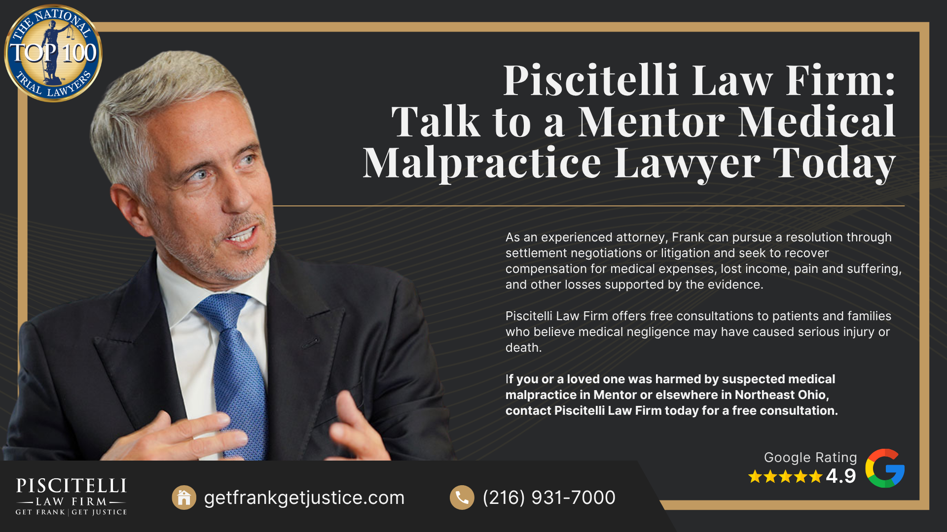 What Is Considered Medical Malpractice in Ohio; Ohio’s Affidavit of Merit Requirement; Common Types of Medical Malpractice Cases in Ohio; Who Can Be Held Liable in an Ohio Medical Malpractice Case; Do You Qualify for a Medical Malpractice Lawsuit; Evidence That Can Help Support a Medical Malpractice Claim; What Compensation Is Available in a Mentor Medical Malpractice Case; Piscitelli Law Firm_ Talk to a Mentor Medical Malpractice Lawyer Today