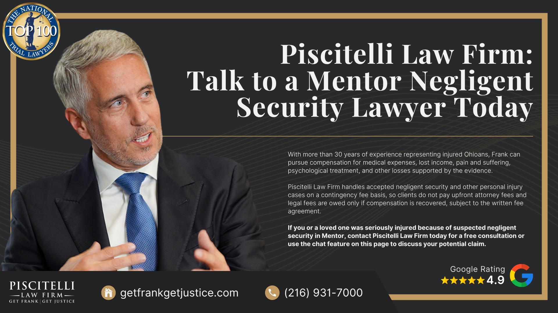 What Is Negligent Security; When Can a Property Owner Be Liable for Negligent Security; Common Types of Negligent Security Cases in Mentor; Common Security Failures That Can Lead to Serious Injuries; Who May Be Liable in a Negligent Security Case; How To Prove Negligent Security in Ohio; Evidence That Can Help Support a Negligent Security Claim; What To Do After an Assault or Injury on Unsafe Property; Piscitelli Law Firm_ Talk to a Mentor Negligent Security Lawyer Today
