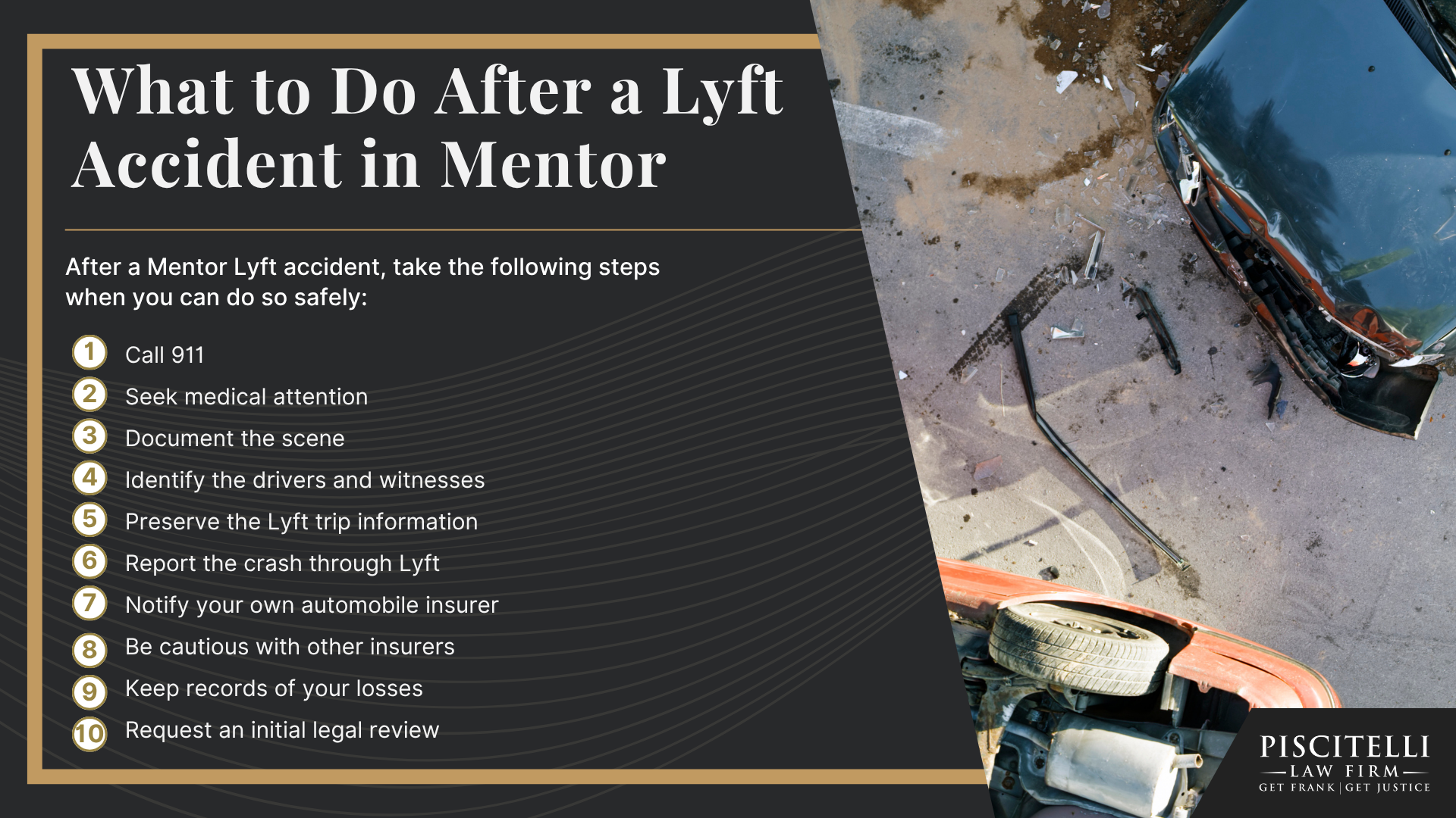 Lyft Accidents in Mentor Can Create Complicated Injury Claims; How Lyft Insurance Works After a Mentor Accident; Common Causes of Lyft Accidents in Mentor; Common Injuries After a Lyft Accident; Who Can Be Held Liable for a Lyft Accident in Mentor; Evidence in Mentor Lyft Accident Cases; How We Can Assist After a Lyft Accident; What to Do After a Lyft Accident in Mentor