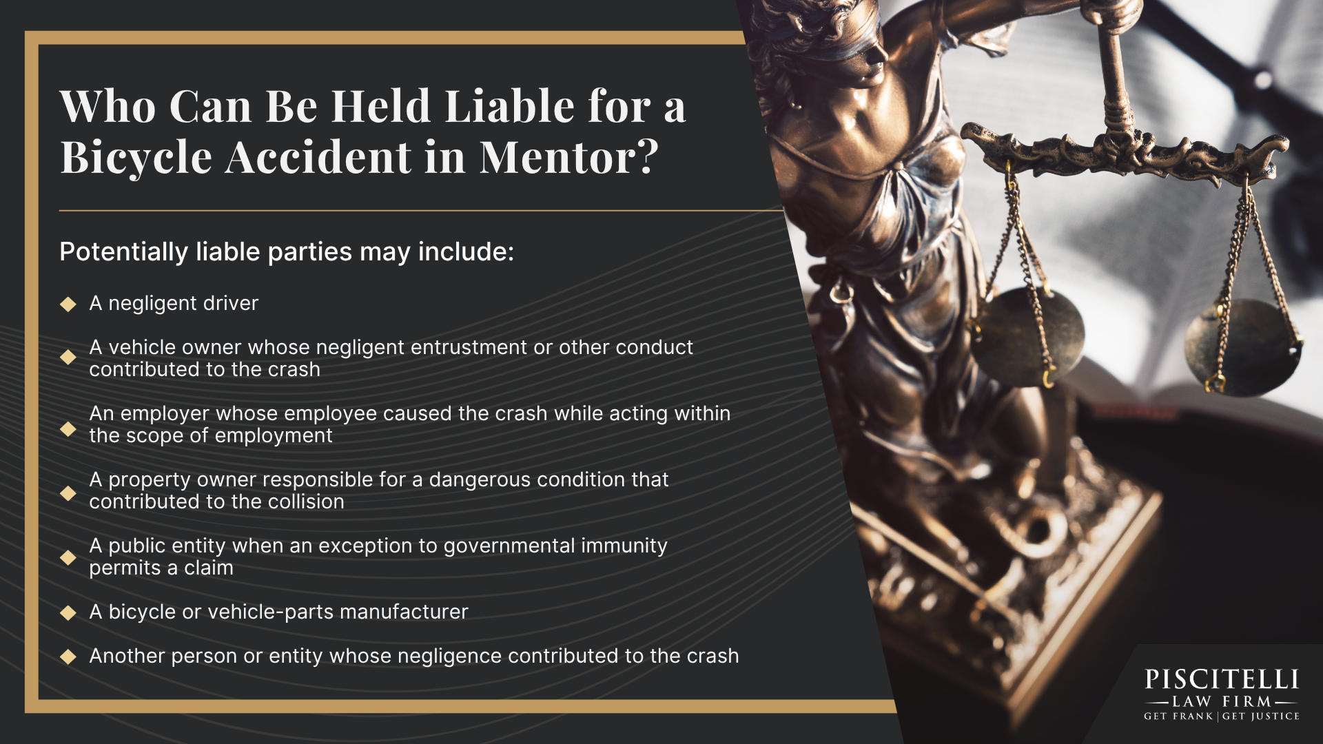 What to Do After a Bicycle Accident in Mentor, Ohio; Ohio Bicycle Laws That May Affect a Mentor Accident Claim; How Mentor’s Roads and Bikeway System Affect Bicycle Accident Claims; Common Types of Bicycle Accidents in Mentor; Common Bicycle Accident Injuries; Who Can Be Held Liable for a Bicycle Accident in Mentor